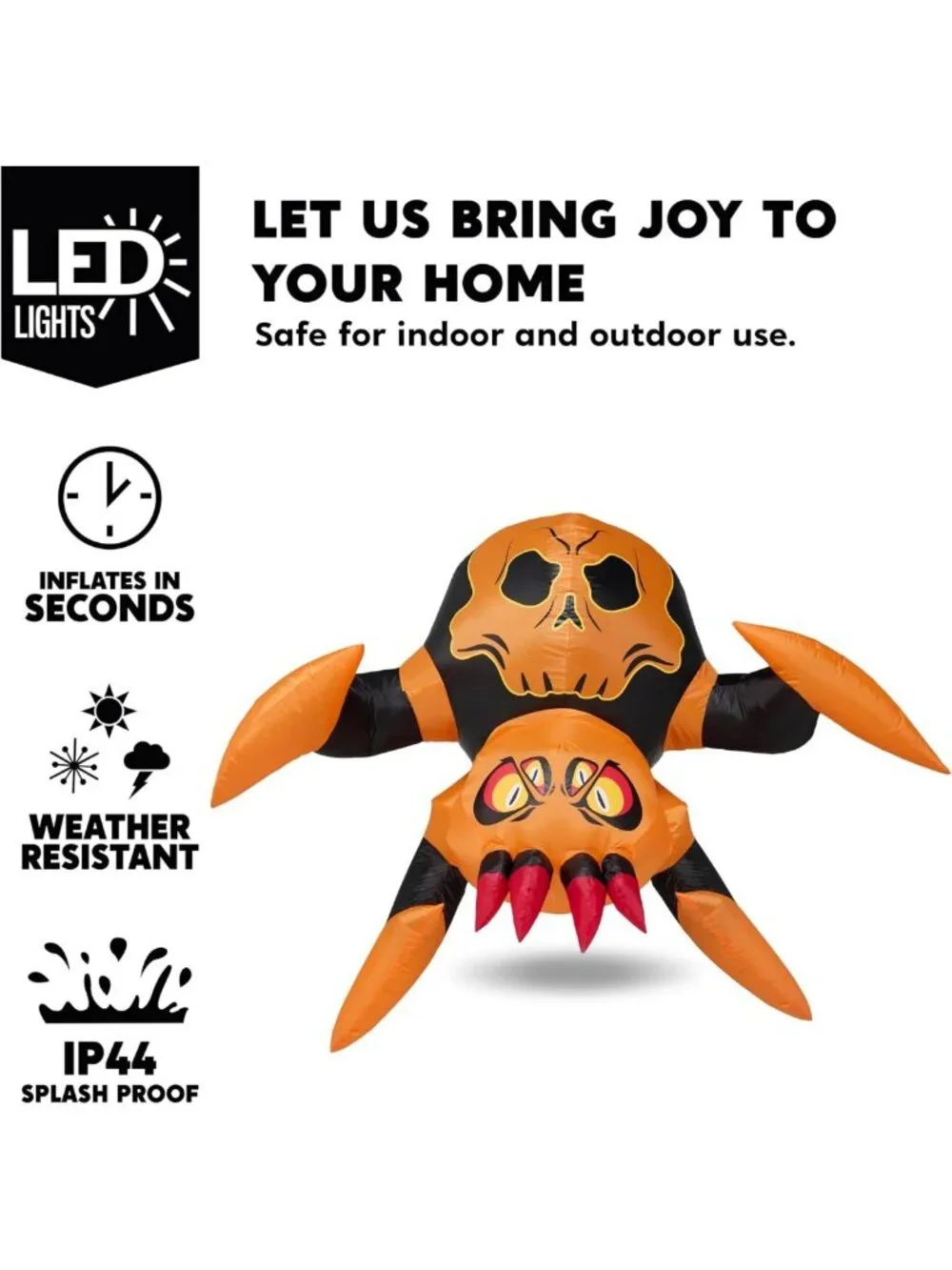 4ft Inflatable Halloween Spider Decoration with LED Light - Scary Yard & Window